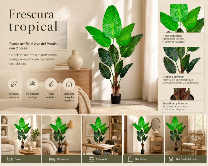 Planta Artificial Ave del Paraíso 160 cm con 9 Hojas - imagen 9