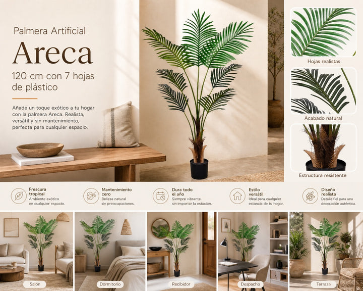 Palmera Artificial Areca 120 cm con 7 Hojas de Plástico - imagen 9