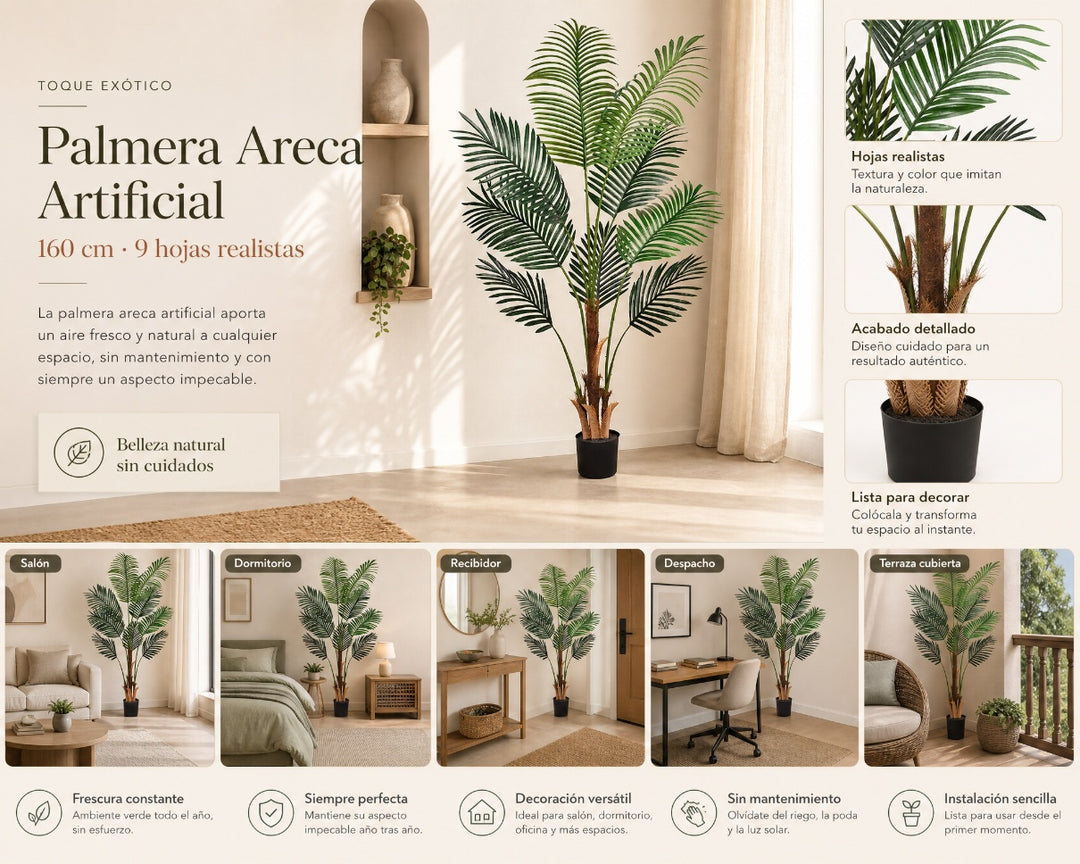 Palmera Areca Artificial 160 cm con 9 Hojas Realistas - imagen 9