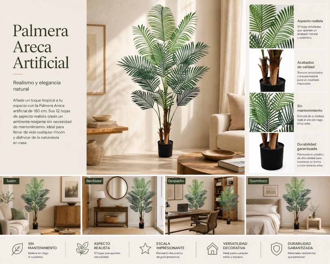 Palmera Areca Artificial 180 cm - Realismo y Elegancia Natural - imagen 9