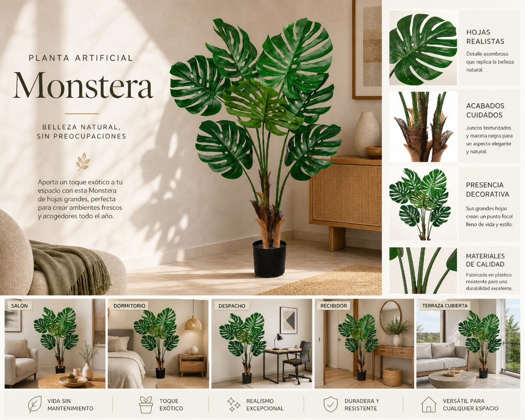 Planta Artificial Monstera 120 cm de Hojas Grandes - imagen 9