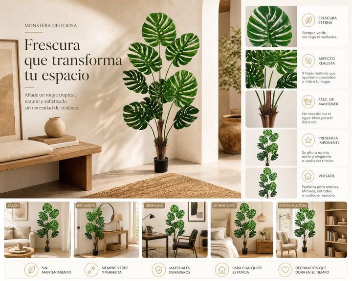 Planta Artificial Monstera Deliciosa 160 cm | 9 Hojas Realistas - imagen 9
