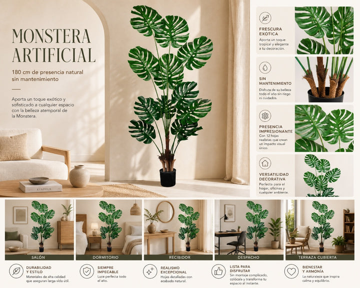 Planta Artificial Monstera 180 cm de Plástico Premium - imagen 9