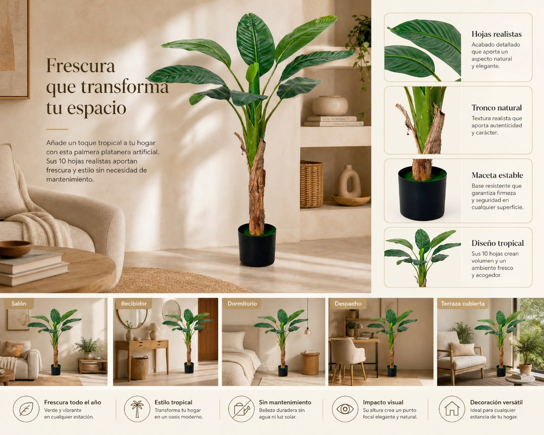 Palmera Platanera Artificial 120 cm - 10 Hojas Realistas - imagen 9