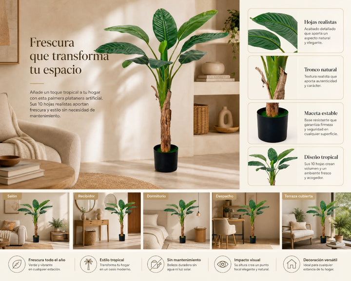 Palmera Platanera Artificial 120 cm - 10 Hojas Realistas - imagen 9