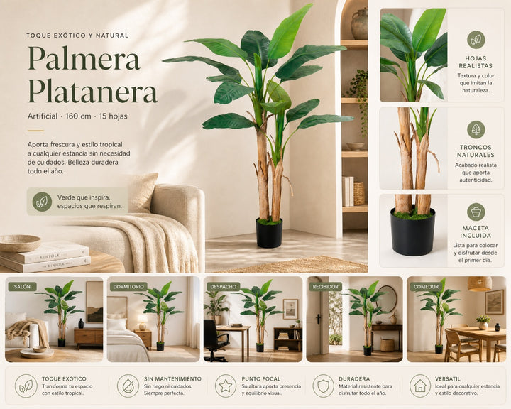 Palmera Artificial Platanera 160 cm con 15 Hojas - imagen 9