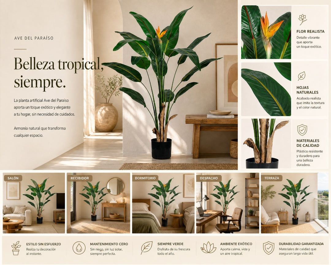 Planta Artificial Ave del Paraíso 120 cm con Flor Realista - imagen 9