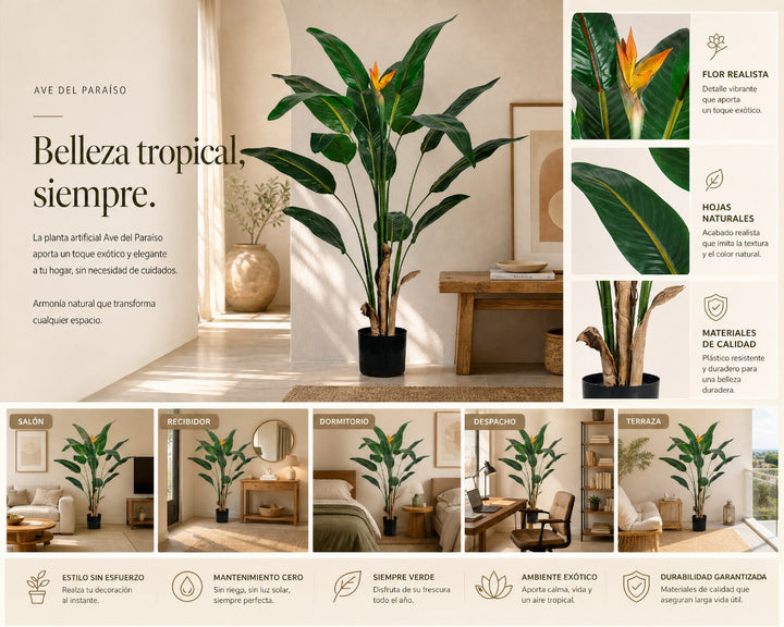 Planta Artificial Ave del Paraíso 120 cm con Flor Realista - imagen 9