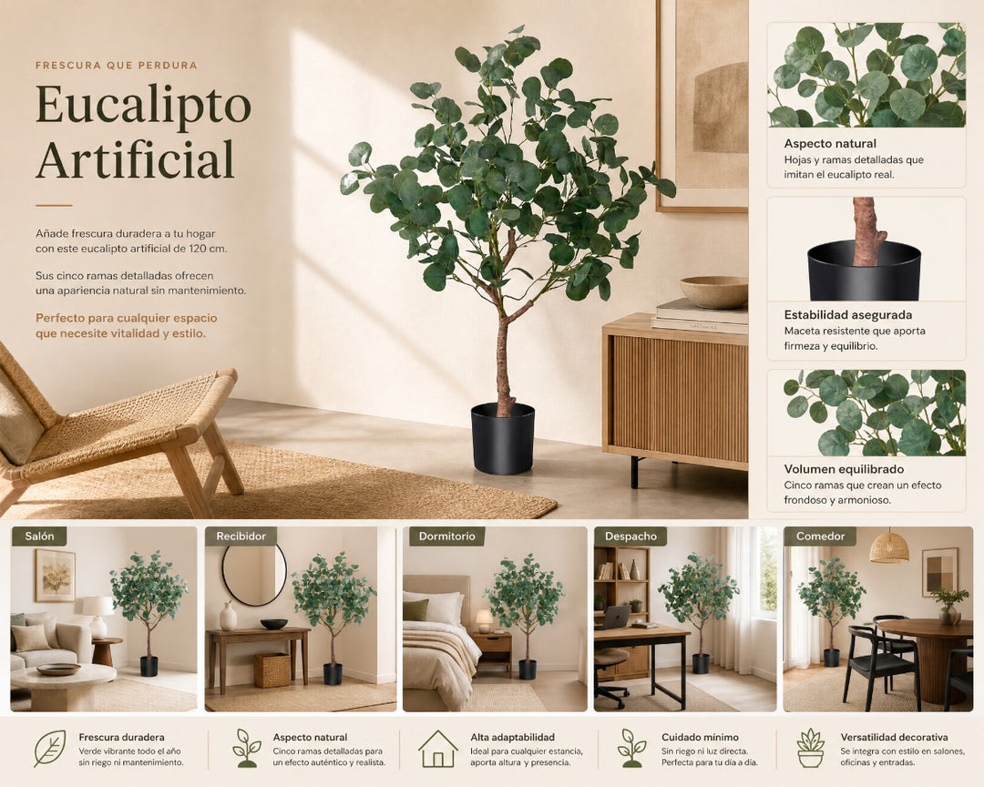 Planta Artificial Eucalipto 120 cm con 5 Ramas - imagen 9