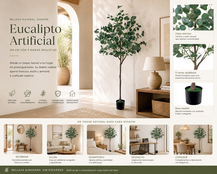 Planta Artificial Eucalipto 160 cm con 9 Ramas Realistas - imagen 9