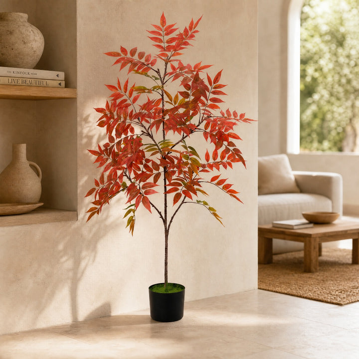Planta Artificial Nandina 120 cm 5 Ramas Decoración Interior - imagen 2