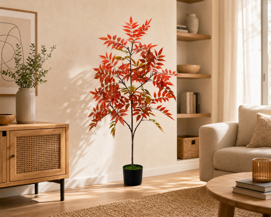 Planta Artificial Nandina 120 cm 5 Ramas Decoración Interior - imagen 3