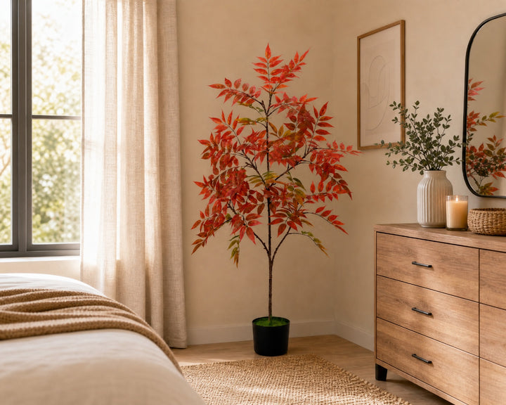Planta Artificial Nandina 120 cm 5 Ramas Decoración Interior - imagen 4
