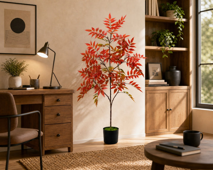 Planta Artificial Nandina 120 cm 5 Ramas Decoración Interior - imagen 5
