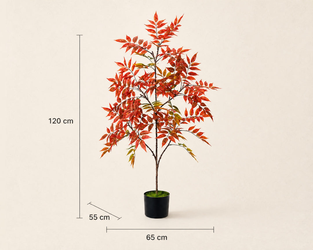 Planta Artificial Nandina 120 cm 5 Ramas Decoración Interior - imagen 6