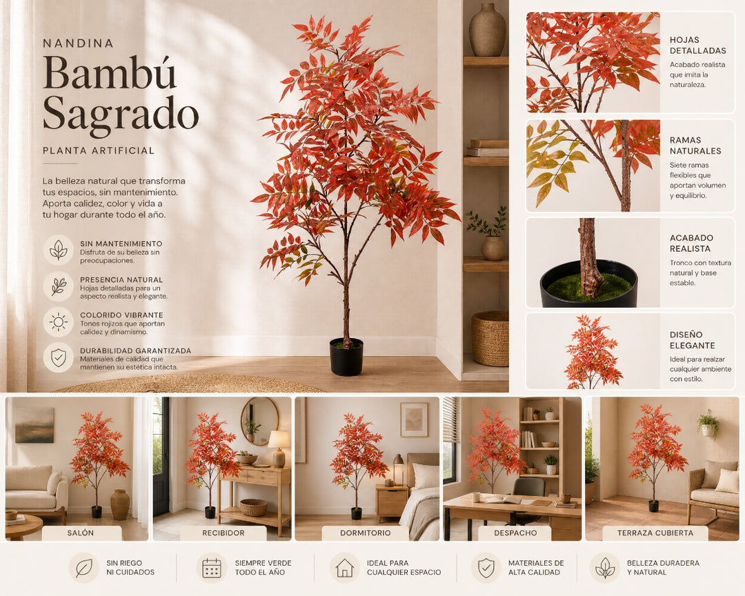 Planta Artificial Nandina Bambú Sagrado 150 cm Decorativa - imagen 9