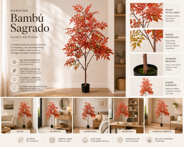 Planta Artificial Nandina Bambú Sagrado 150 cm Decorativa - imagen 9