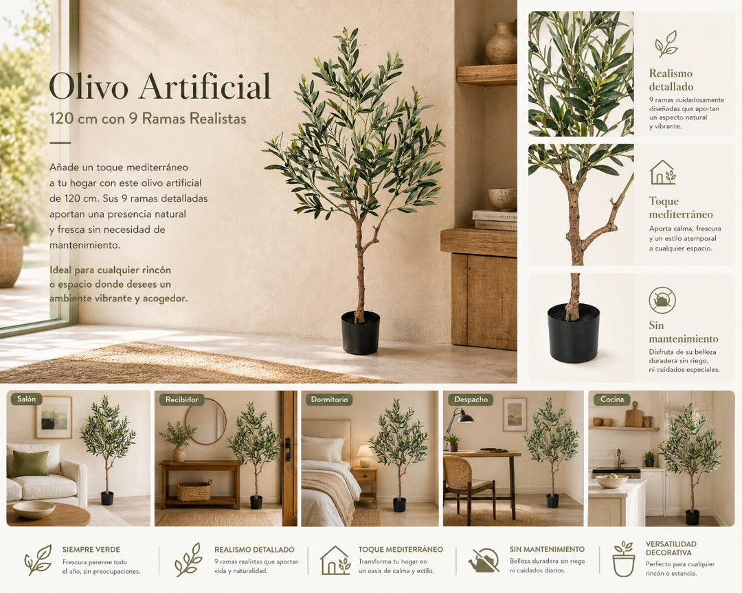 Olivo Artificial 120 cm con 9 Ramas Realistas - imagen 9