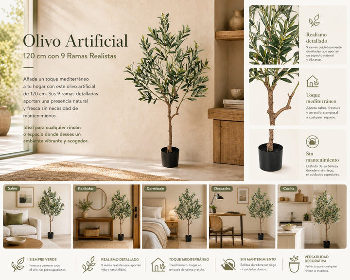 Olivo Artificial 120 cm con 9 Ramas Realistas - imagen 9