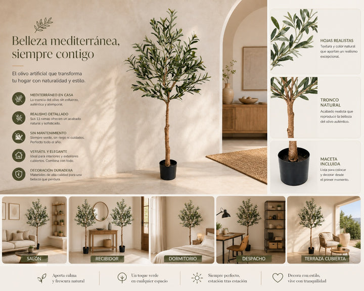 Olivo Artificial 150 cm con 13 Ramas de Alta Calidad - imagen 9
