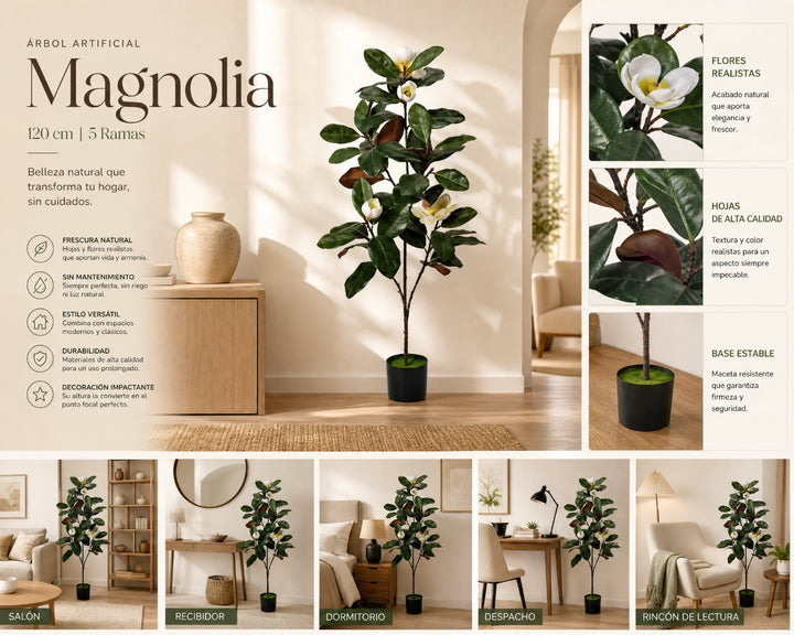 Árbol Artificial Magnolia 120 cm 5 Ramas Realista - imagen 9