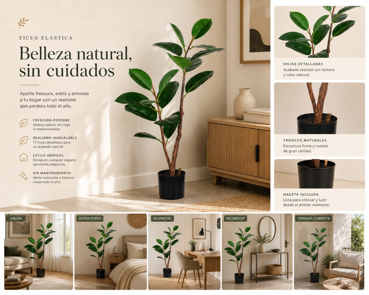 Planta Artificial Ficus Elastica 90 cm - Realismo y Estilo - imagen 9