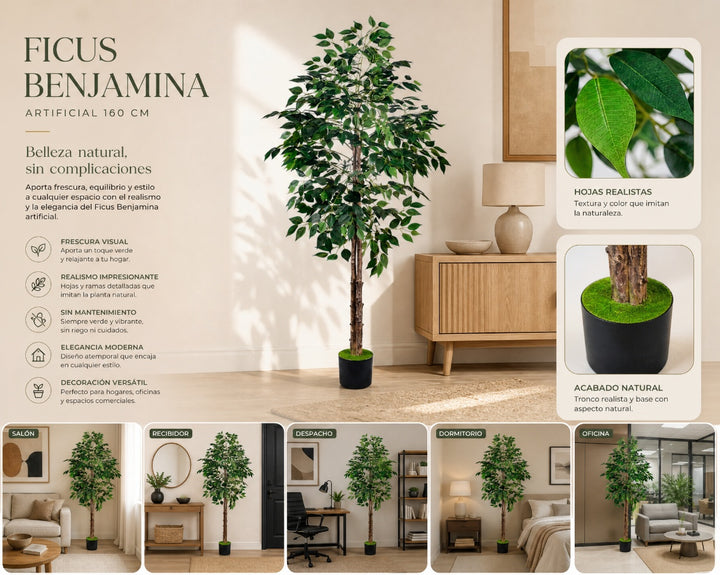 Ficus Benjamina Artificial 160 cm - Realismo y Elegancia - imagen 9