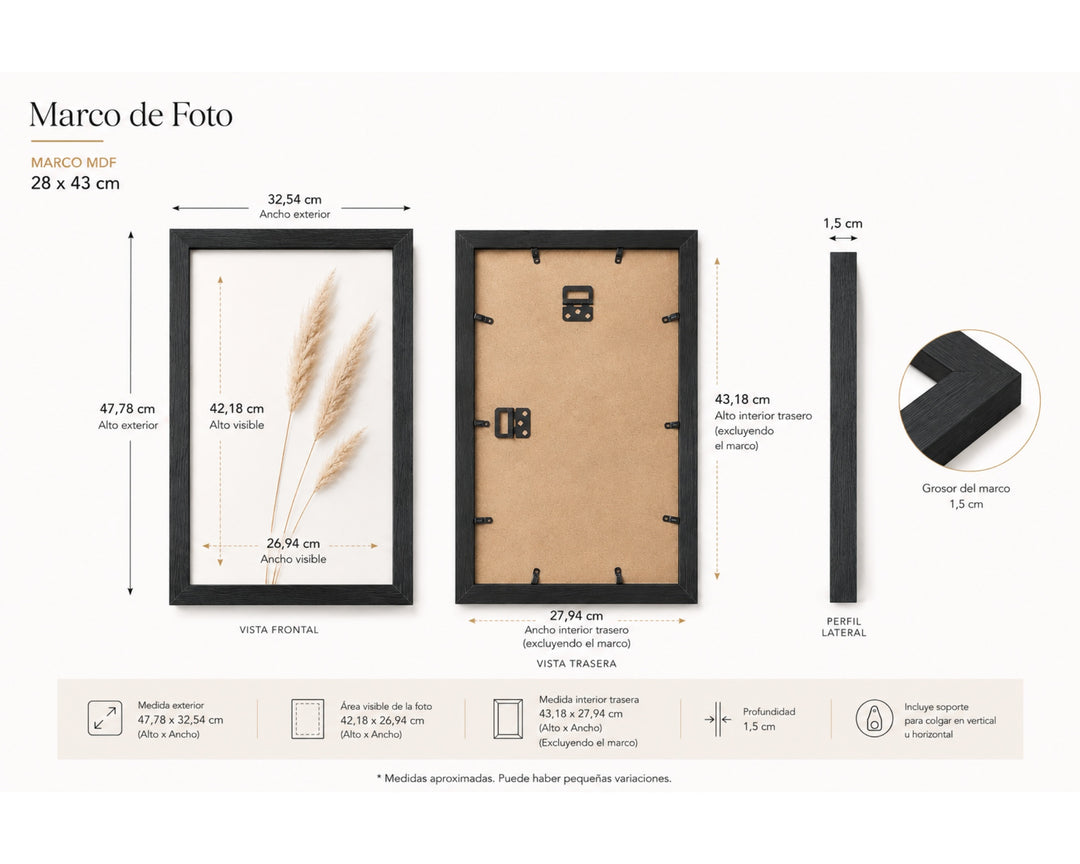 Pack de 3 Portafotos MDF Negro 28x43 cm - imagen 5