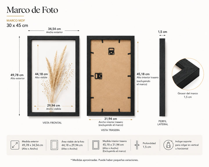 Set de 3 Portafotos MDF 30x45 cm en Negro para Decoración - imagen 5
