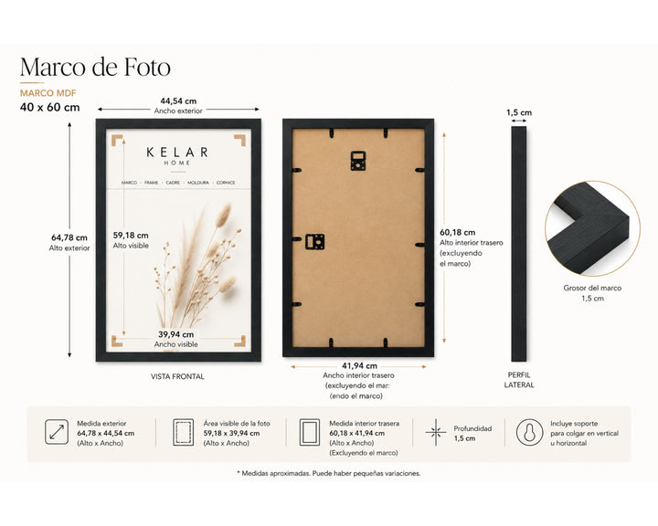 Pack de 3 portafotos MDF negro 40x60 cm para decoración mural - imagen 5