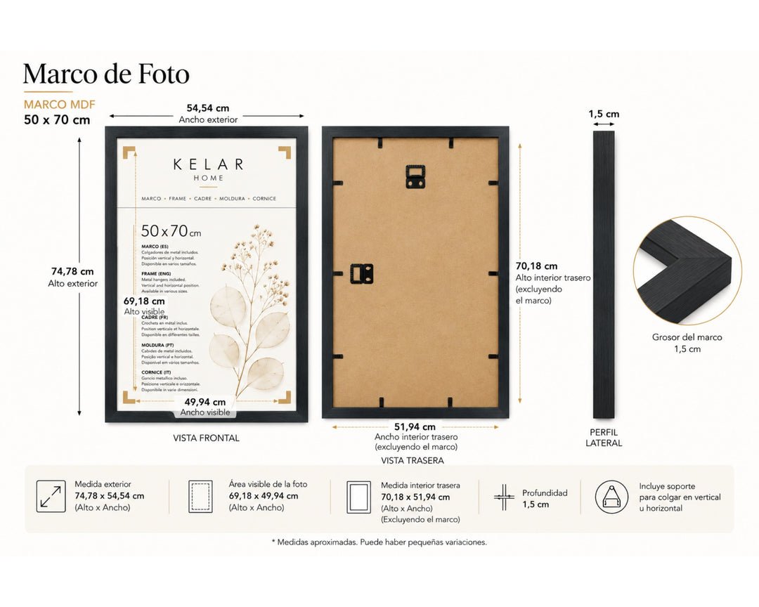 Pack de 3 Portafotos MDF Negro 50x70 cm para Decoración - imagen 5