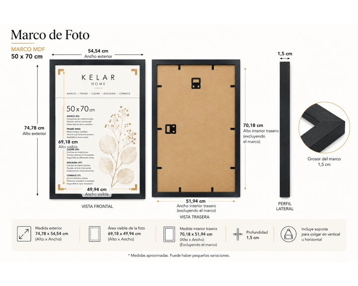 Pack de 3 Portafotos MDF Negro 50x70 cm para Decoración - imagen 5