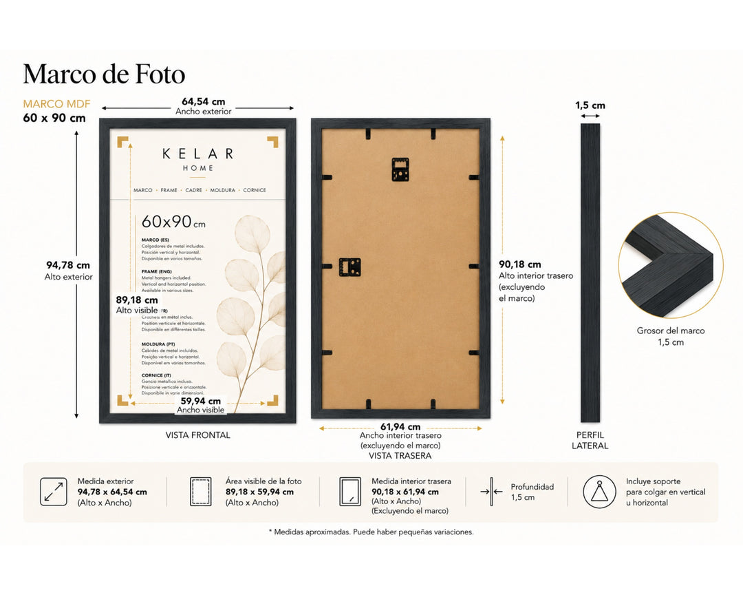 Pack de 3 Portafotos MDF Negro 60x90 cm Premium - imagen 5