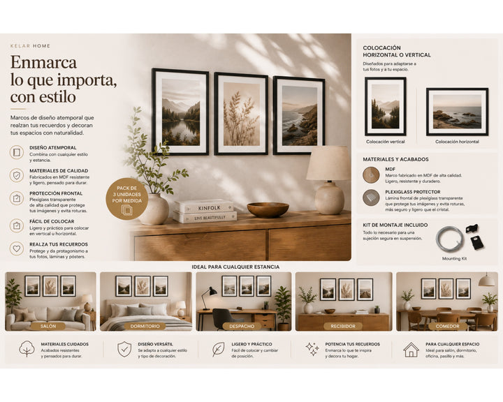 Pack de 3 Portafotos MDF Negro 60x90 cm Premium - imagen 8