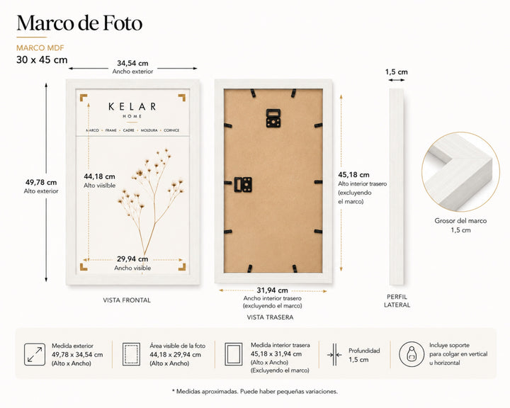 Pack 3 Portafotos MDF Blanca para Decoración de Pared - imagen 5