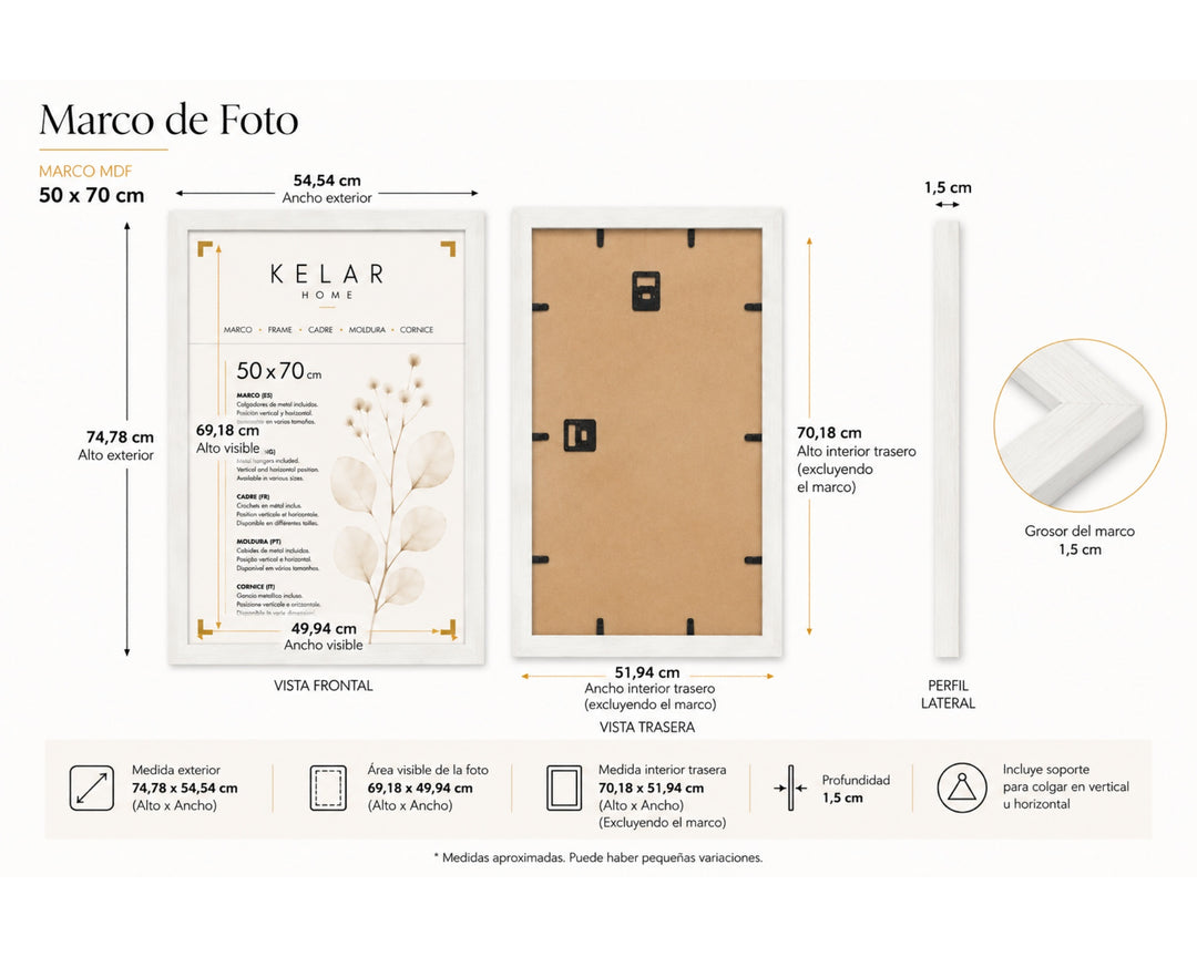 Set 3 Portafotos MDF Blanco 50x70 cm para Decoración - imagen 5