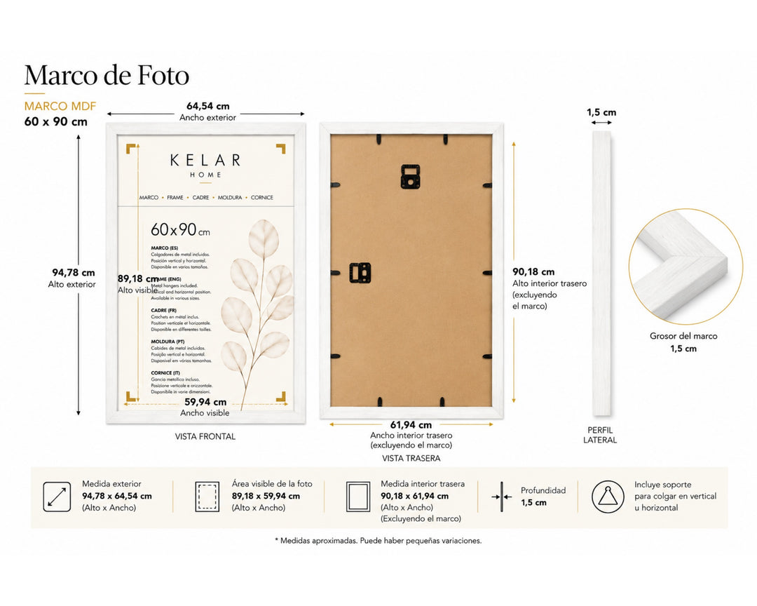 Pack de 3 Portafotos MDF 60x90 cm Blanco para Pared - imagen 5