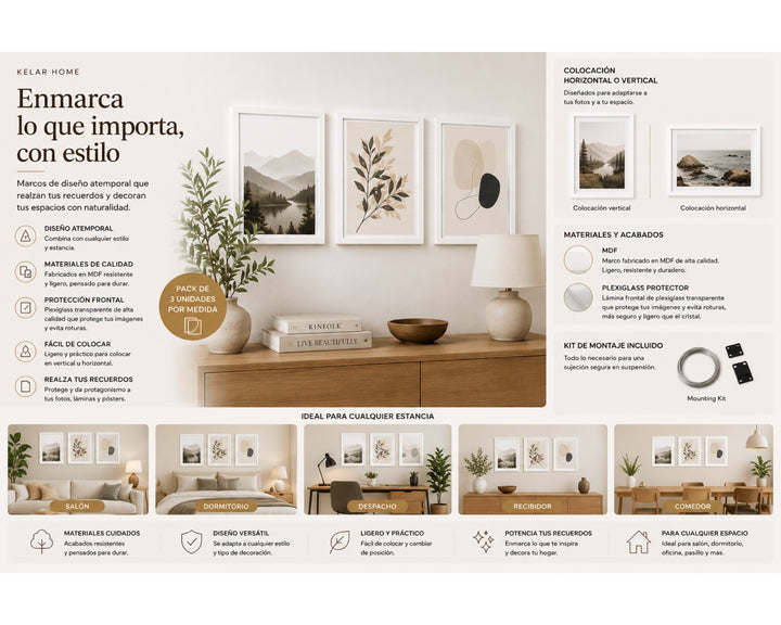 Pack de 3 Portafotos MDF 60x90 cm Blanco para Pared - imagen 8