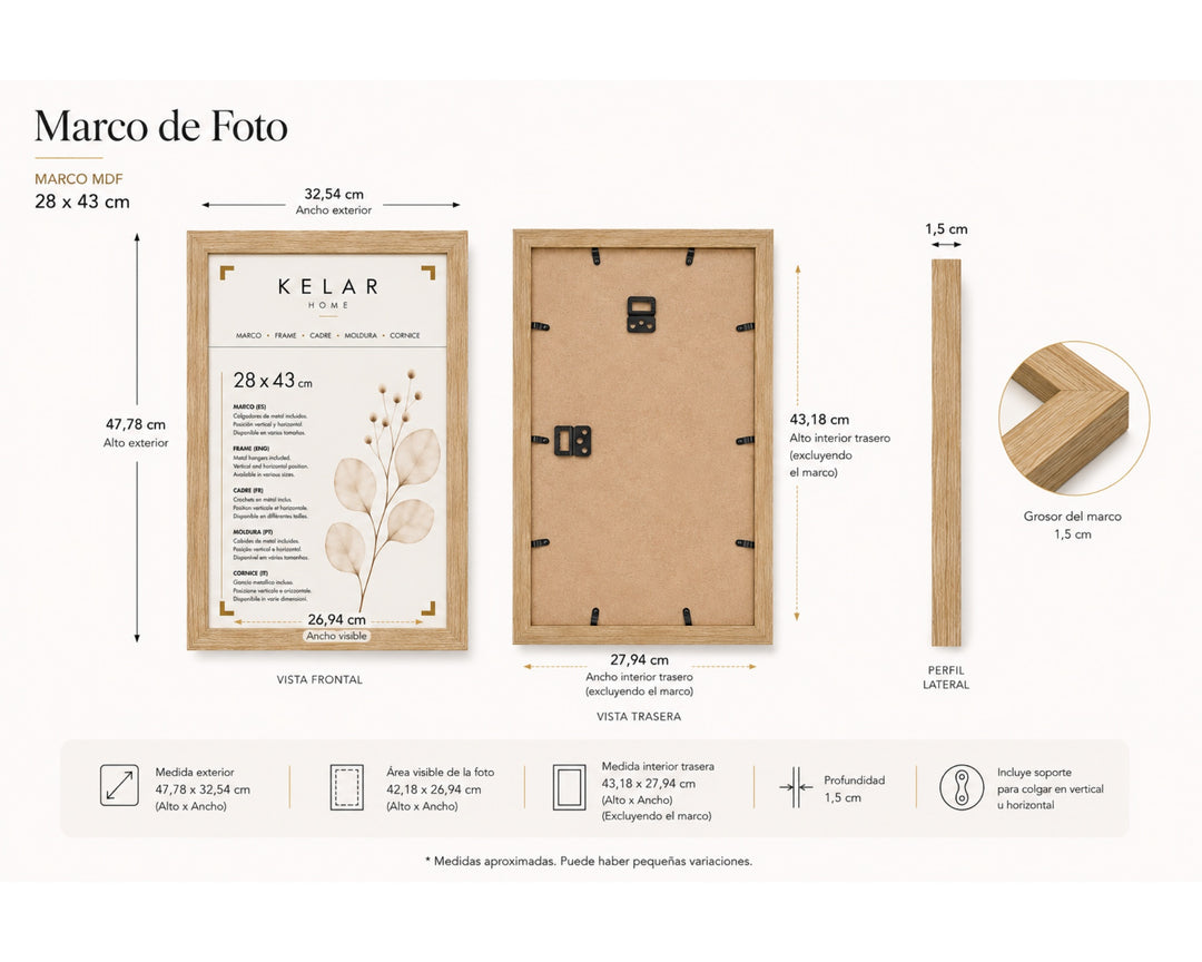 Pack de 3 Portafotos de MDF 28x43 cm en Madera Natural - imagen 5