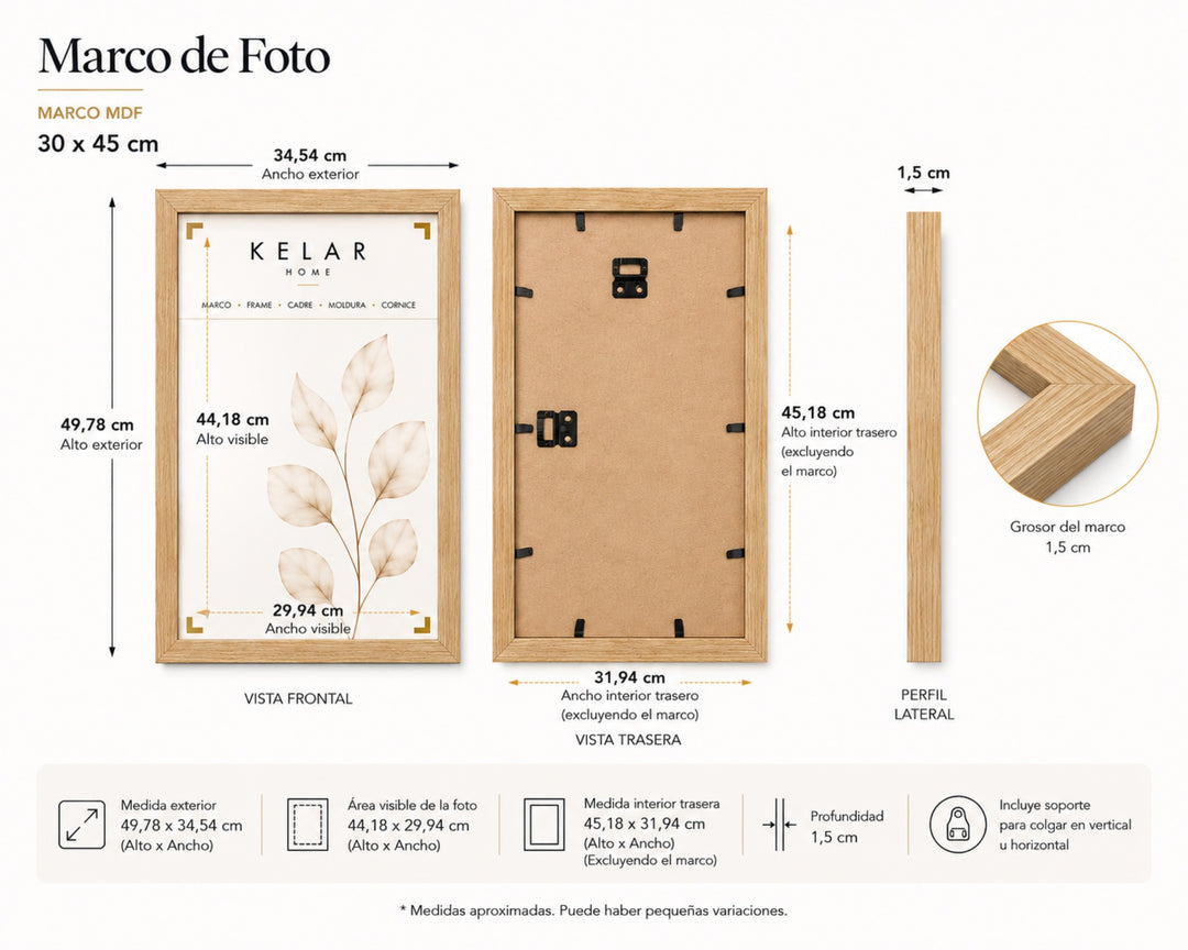Set de 3 Portafotos MDF 30x45 cm Marrón Decorativo - imagen 5