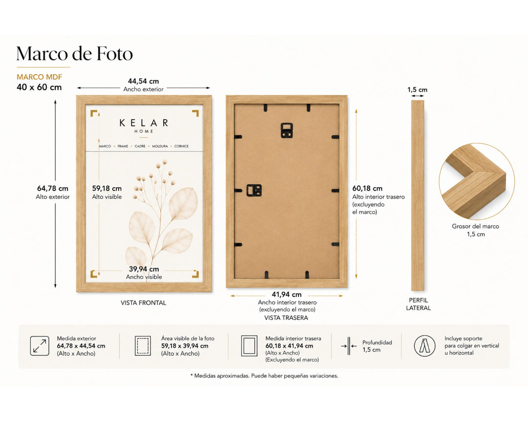 Pack 3 Portafotos MDF Marrón 40x60 cm Decoración Pared - imagen 5