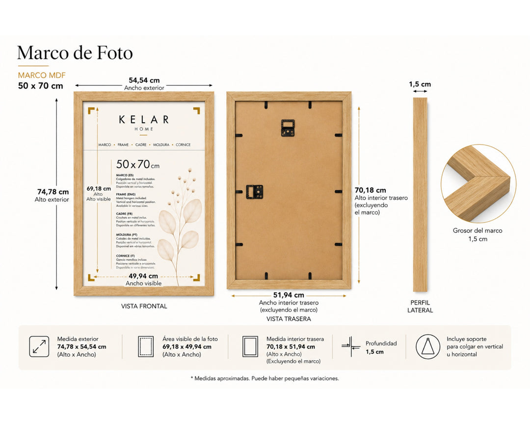 Pack 3 Portafotos MDF 50x70 cm en Marrón Clásico - imagen 5