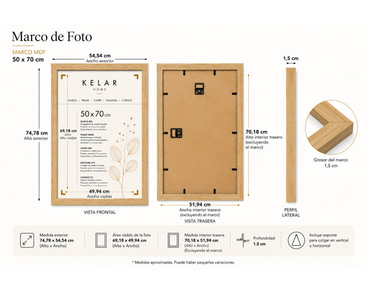 Pack 3 Portafotos MDF 50x70 cm en Marrón Clásico - imagen 5