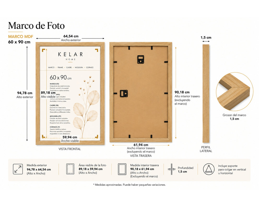 Pack de 3 Portafotos MDF 60x90 cm Marrón - imagen 5