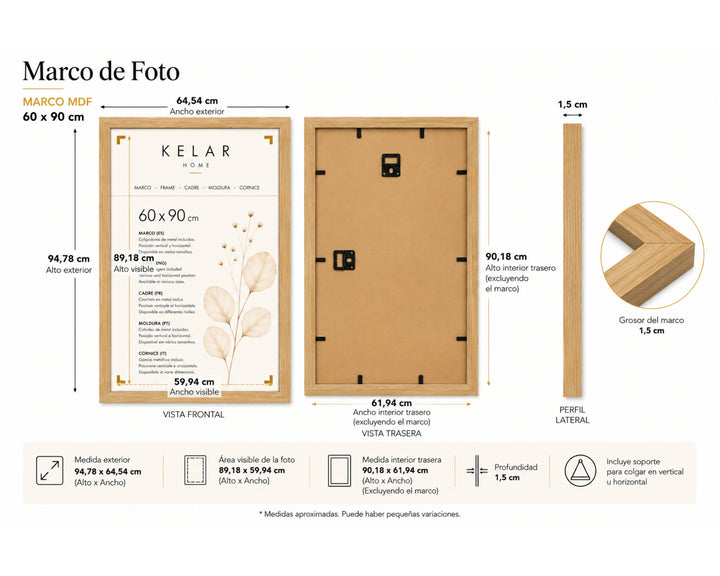 Pack de 3 Portafotos MDF 60x90 cm Marrón - imagen 5