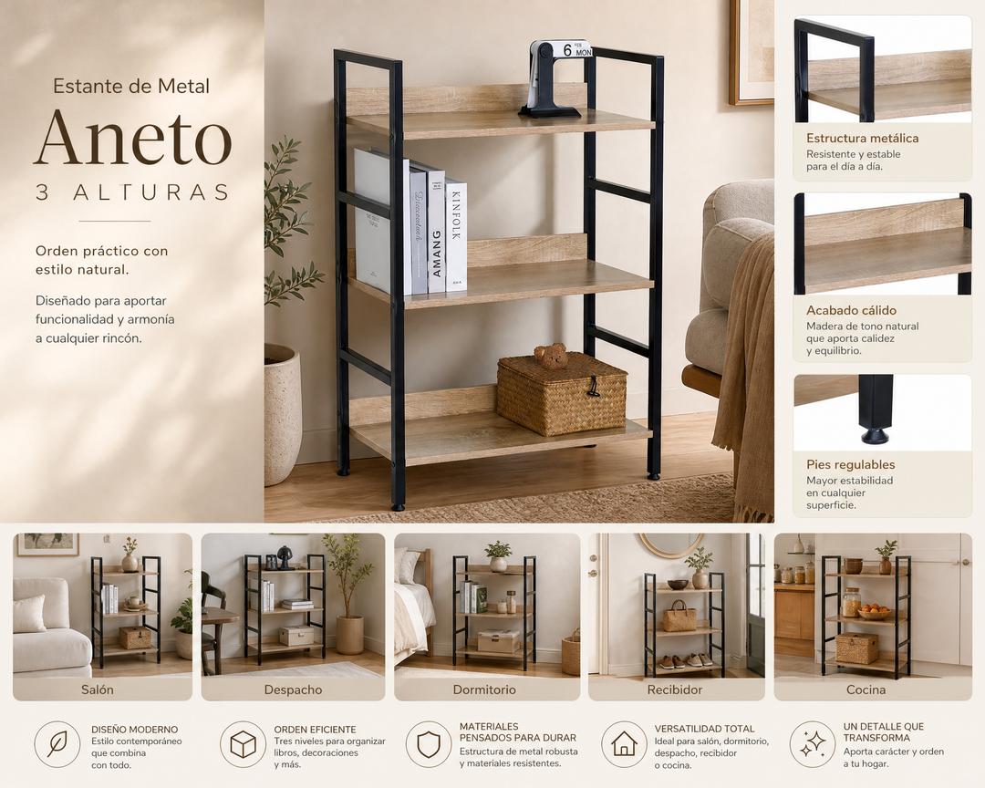 Estantería de Metal Aneto 3 Niveles - Espacio y Estilo