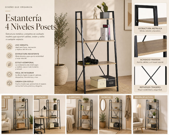 Estantería Metal Posets 4 Alturas - Almacenaje Moderno y Versátil - imagen 8