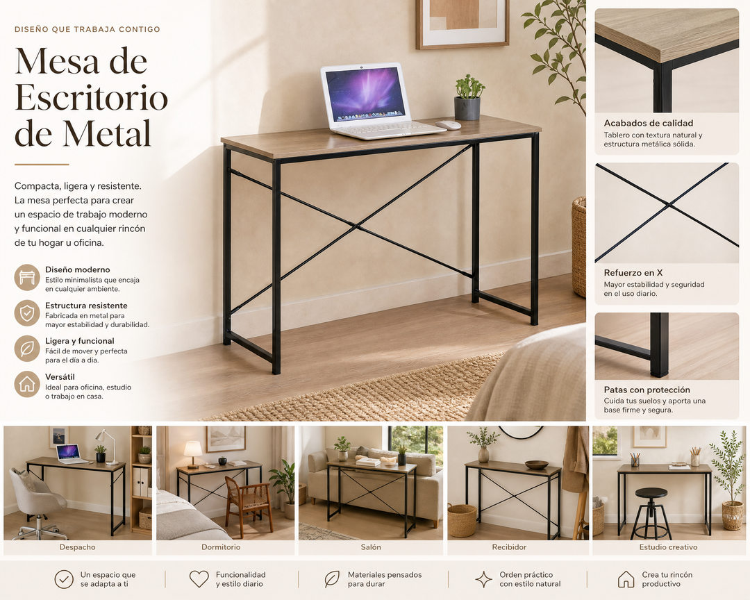 Escritorio Metal Compacto 100 cm para Espacios Modernos