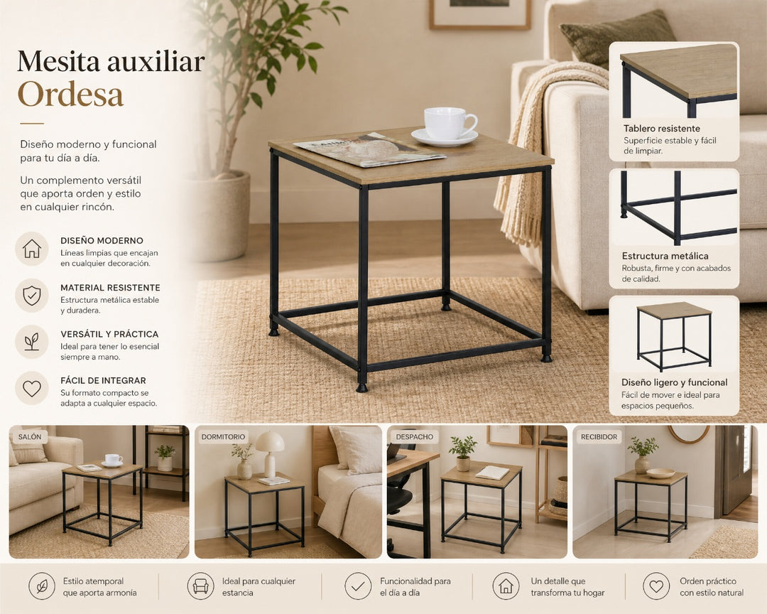 Mesita Auxiliar Ordesa 45x45 cm en Metal y Madera - imagen 8