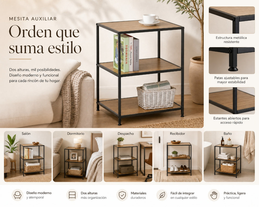 Mesita Auxiliar Metal Ordesa 2 Alturas con Estilo Industrial - imagen 8